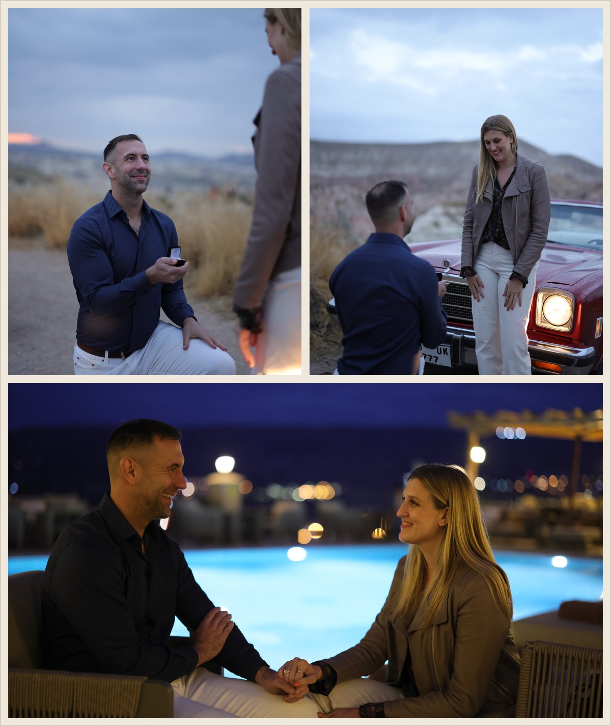 Ryan proposing to Amanda in Cappadocia, her reaction, and the two of them by a pool that night